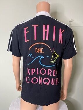 Ethik Black Tee with Neon Pink, Blue & Yellow Sail Graphic
